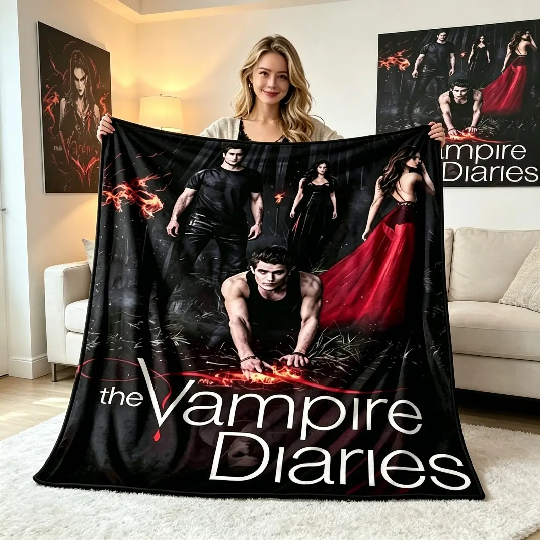 Vampire Diaries Inspired Flannel Blanket, Ultra Soft Plush Fleece Throw Blanket for Adults Kids, Cozy TV Series Fan Blanket for Sofa Bed Couch, Home Office Travel Decor, Birthday Christmas Gift