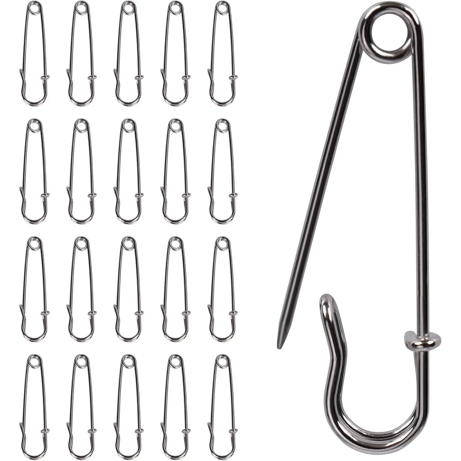20 Pack of 2-Inch Heavy-Duty Steel Safety Pins – Ideal for Blankets, Clothing, Crafts, and Canvas Work –  Finish