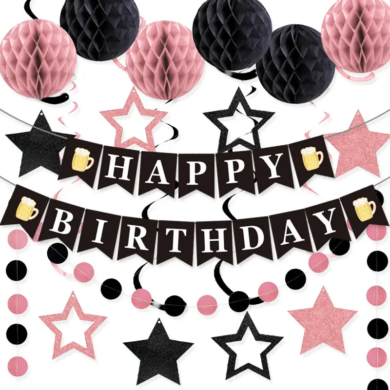 Birthday Baby Shower Party Decorations Set, Cheers Banner Bunting, Hanging Swirl Honeycomb Decor Kit