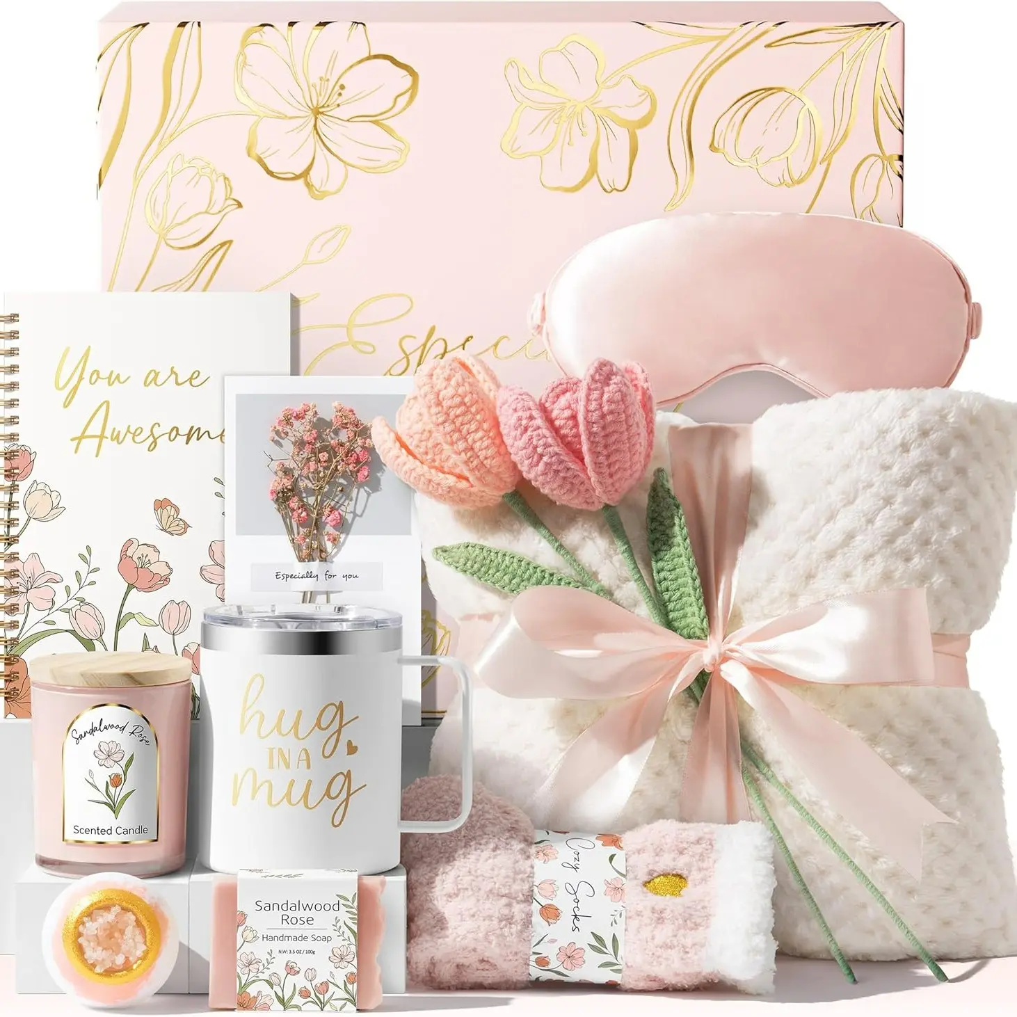 Women's Birthday Gift Self-Care Package, Get Well Soon Women's Gift Basket, Unique Christmas Sympathy Gift Basket for Mom, Wife, Best Friend, Sister