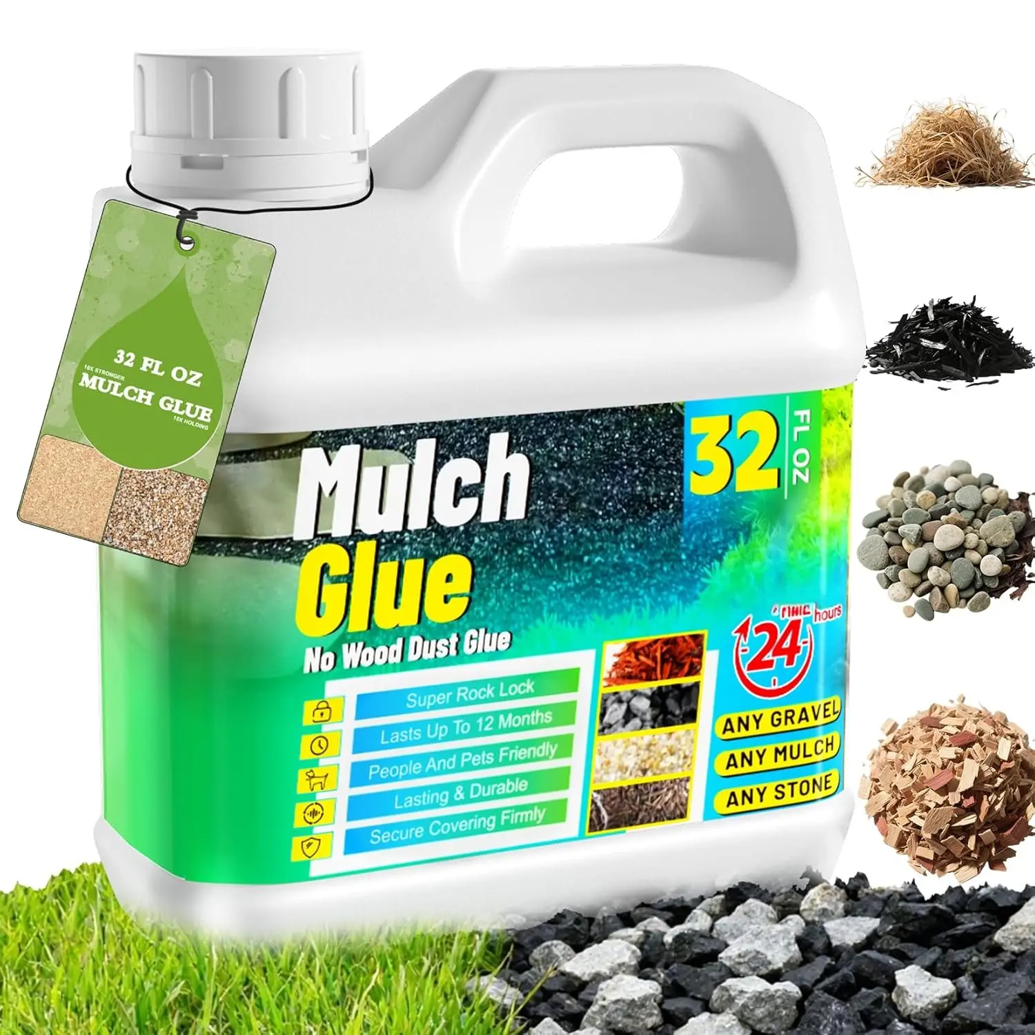 Mulch Glue for Landscaping - 32 OZ Long-Lasting Adhesion Rock Glue for Landscaping, Versatile Weatherproof Gravel Binder for Gardens, Landscapes, Pathways, Bark Mulch,  Chips, Pea Gravel