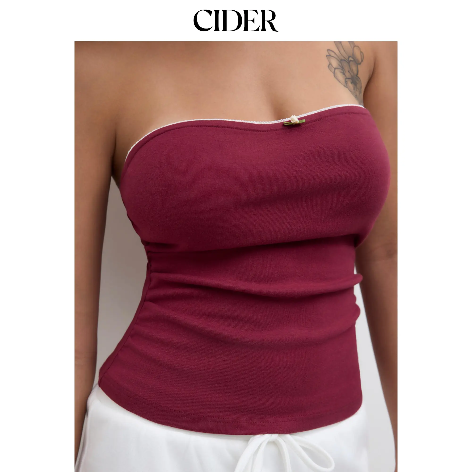 Cider [2 colors, size 0-26] Cotton-blend Rosette Ruched Tube Top SummerWins SummerFinds