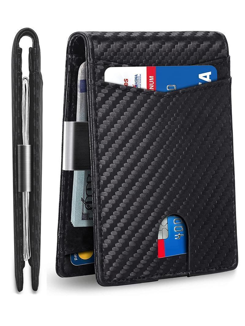 Men's Carbon Fiber Wallet with Card Slots, Ultra-Thin Bi-Fold Design, Built-in Money Clip, RFID Anti-Theft Protection, Stylish & Secure Card Holder for Everyday Use