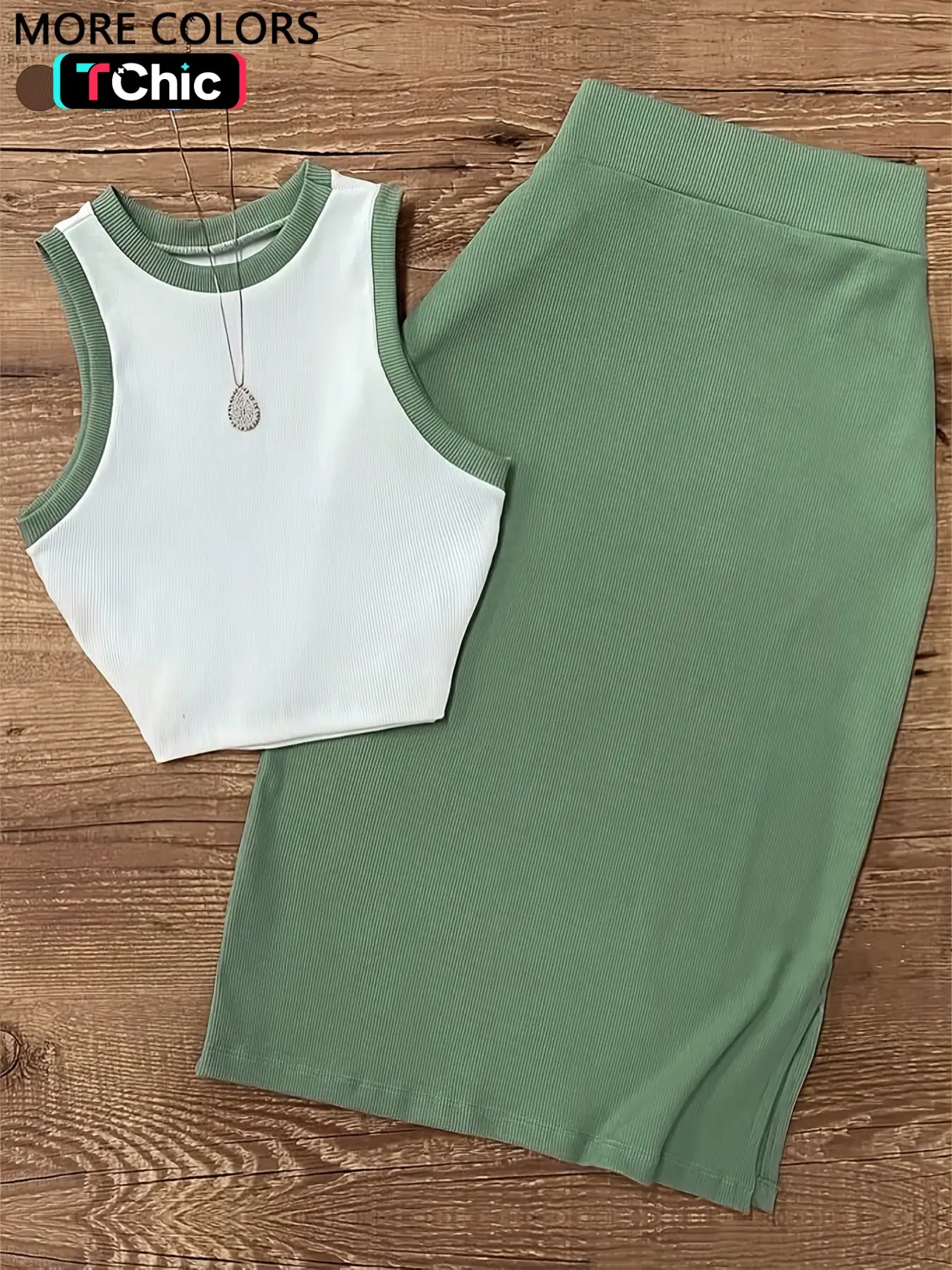 Women's Casual Colorblock Sleeveless Slim-Fit Tank Top and Split-Hem Midi Skirt Set, 2-Piece Outfit Set for Everyday Wear Clothes