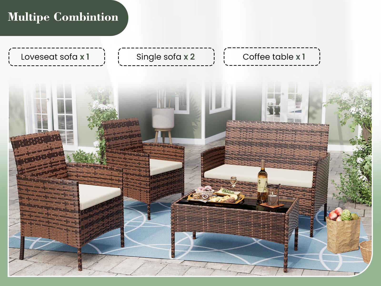 UDPATIO Spring Greenish Outdoor Patio Furniture Set with Cushions and Coffee Table Hand -Woven PE Wicker Rattan Chairs for Garden Balcony Backyard Pool Ergonomic Home depatio SpringGardening