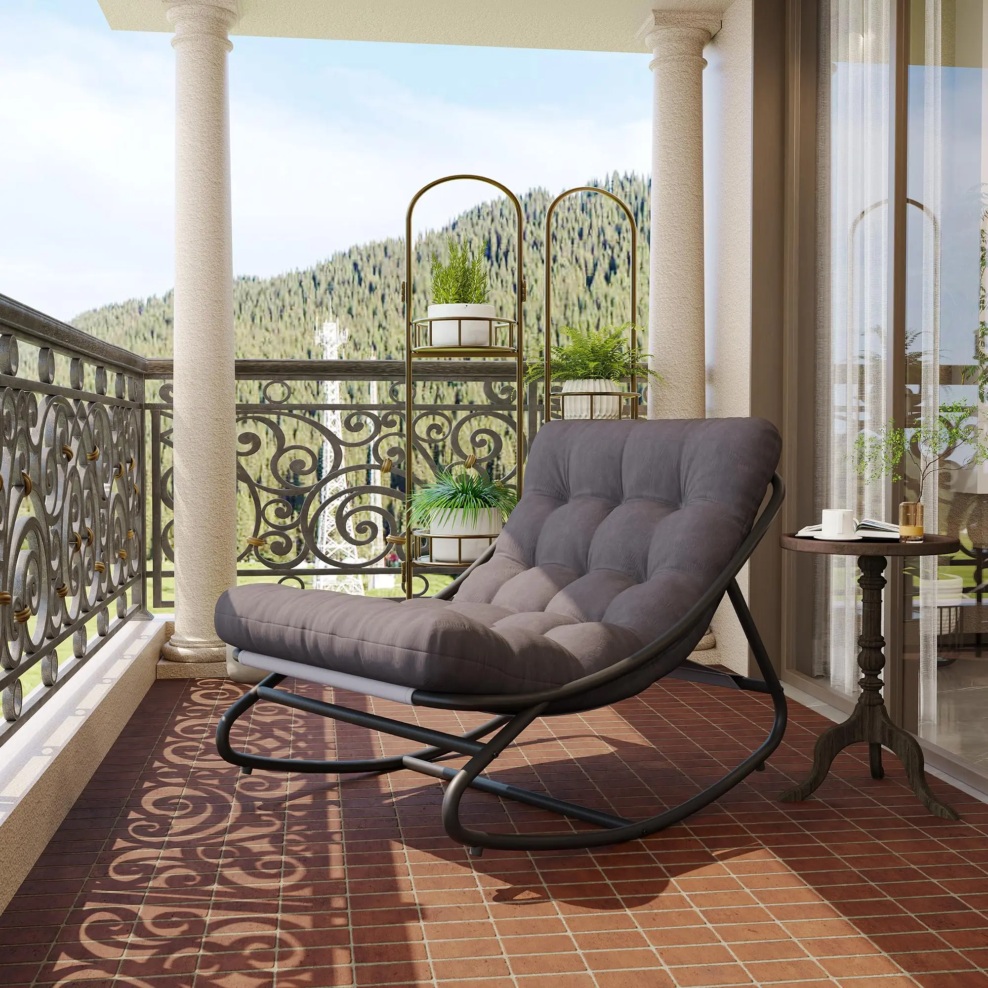 Outdoor Papasan Rocking Chair with Oversized Egg Design - Heavy Duty Steel Frame, 450 Lbs Capacity, Water-Resistant Oxford Fabric & Removable PP Cushion for Patio, Garden, Lawn