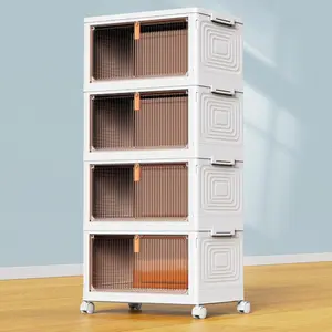 YFXCVSL 4 Tier Plastic Storage Bins with Lid 23QT, Stackable Storage Containers with Wheels, Folding Storage Boxes, Stackable Storage Bins, Organizers and Storage for Living Room,Office,Dorm