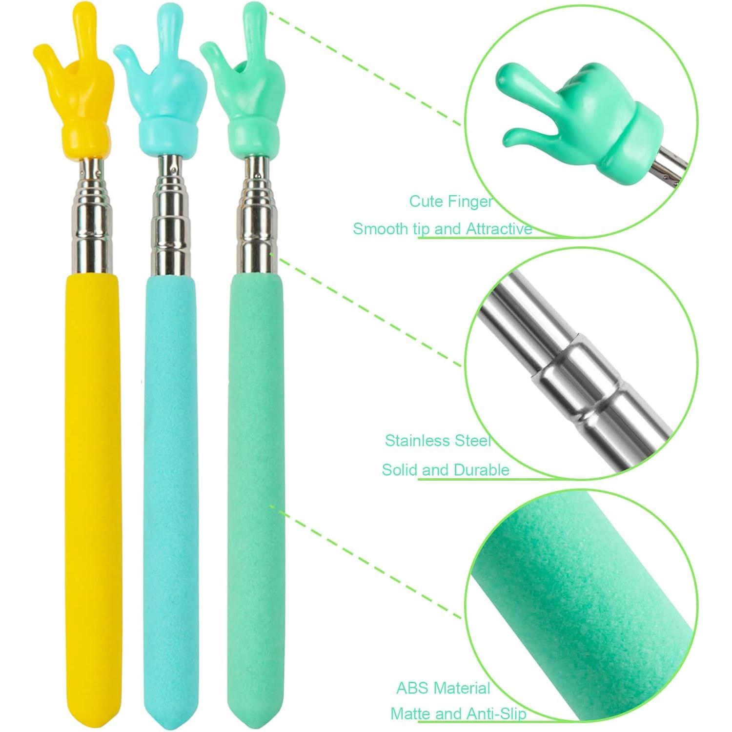 Retractable Finger Pointer Stick for Classroom: Extendable Telescopic Presentation Teacher Pointer Stick for Classroom Whiteboard Pointer (3 Pack)