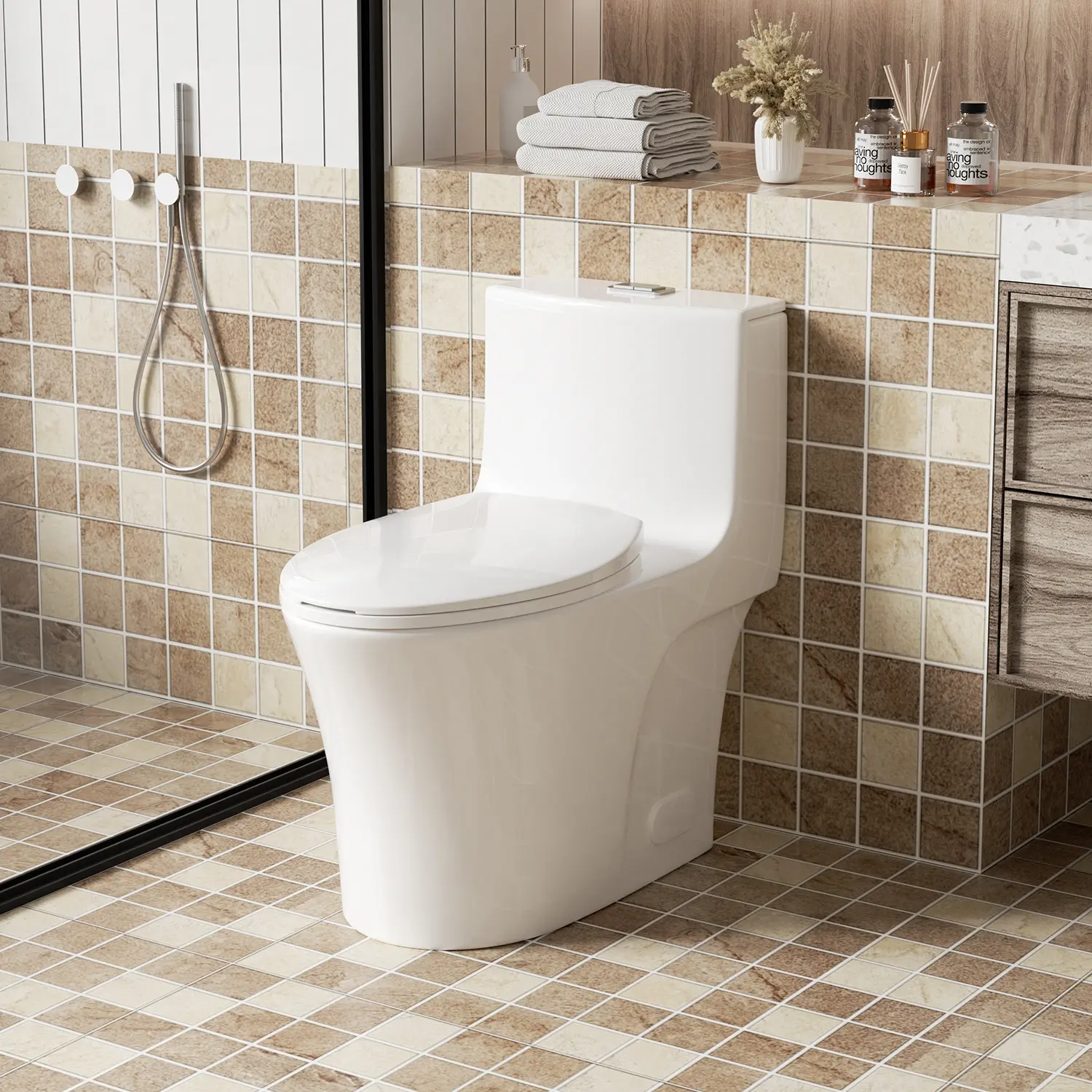 ARCH Modern One-Piece Elongated Toilet with Soft Closing Seat, Dual Flush 1.1/1.6 GPF, Siphonic S-Trap 12" Rough-In, ADA Comfort Height 17", Glossy White Ceramic, Powerful Tornado Flush, WaterSense Efficient, Quiet Close, Bathroom Commode