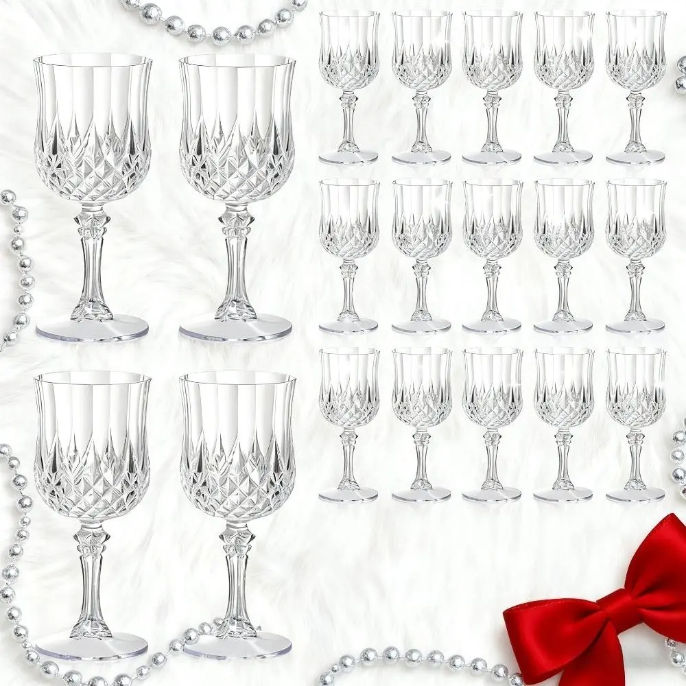 24-Pack White Plastic Stemmed Wine Glasses - 7oz Retro Champagne Flutes, Bridal Shower Gift, Halloween Banquet Home Supplies, Bulk Drinkware for Wedding Events