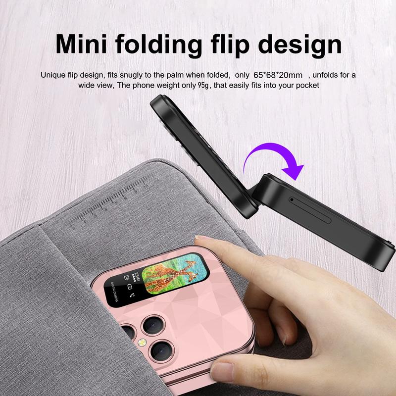 FUFFi-Foldable Mini Phone ，Glowing , 2.4 Inch Display, Dual Sim Support, Fm Radio, Fun Student & Kids Mobile Device