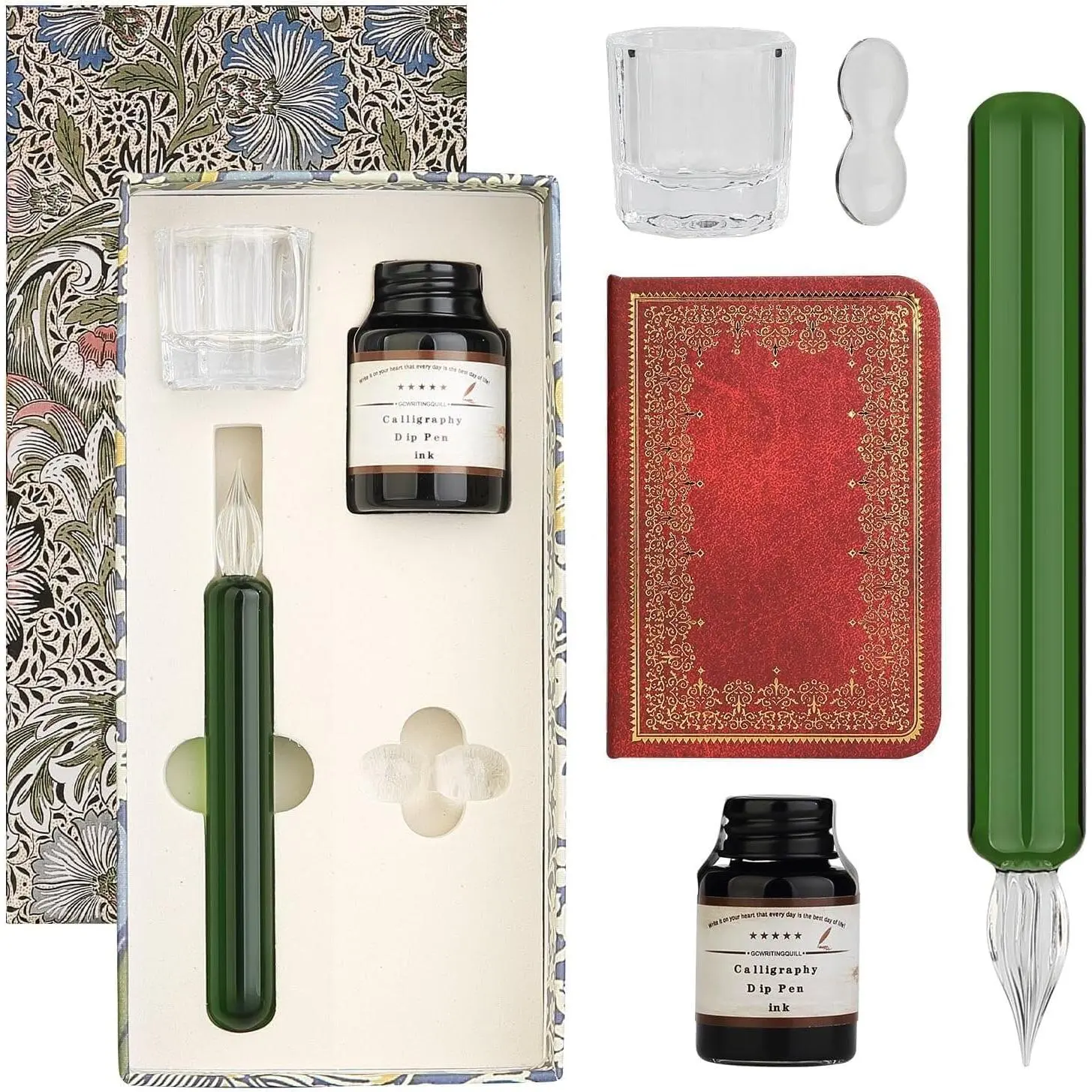 Glass Dip Pen Set,Calligraphy Pen,A Squat  Signature Pen for Art, Writing, Signatures -Decoration and Business  (Green)