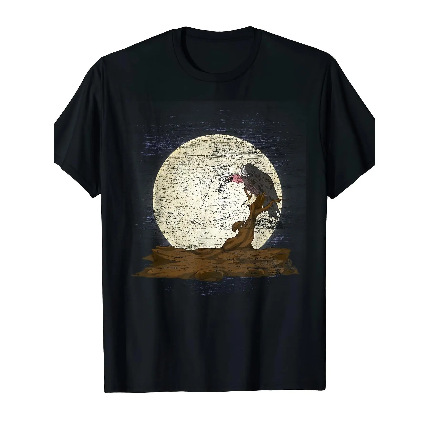 Men's Cotton Knit Short-Sleeve T-Shirt, Casual Round Neck, Scavenger Bird Moonlight Full Moon Turkey Vulture Cool Design, Street Trending Style, Comfortable Fabric, Tops, Shortsleeve, Streetwear, Menswear