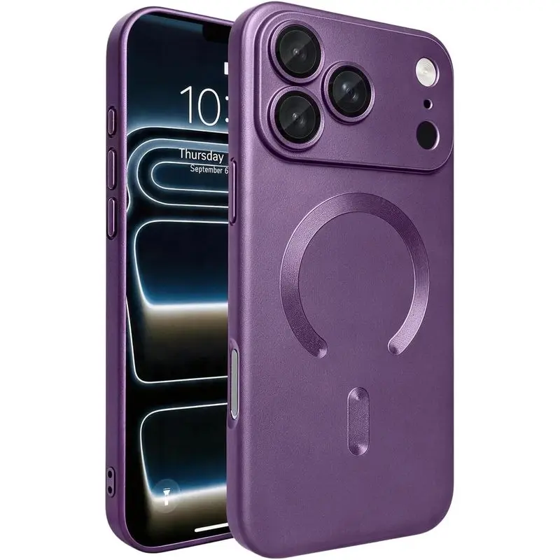 Magnetic Phone Cases for iPhone 17 Pro Max 16 15 14 13 Pro Max Plus Luxury Soft Matte Metallic Luster, Built-in Camera Lens Protector, Slim Lightweight Shockproof Phone Cover Case for iphone 17 Pro Max