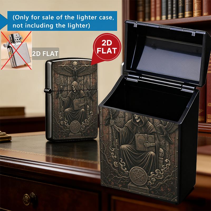 Gothic Grim Reaper Cigarette Case & Lighter Shell Set | Plastic Smoke Case + Metal Lighter Cover | Skull Raven Dark Aesthetic