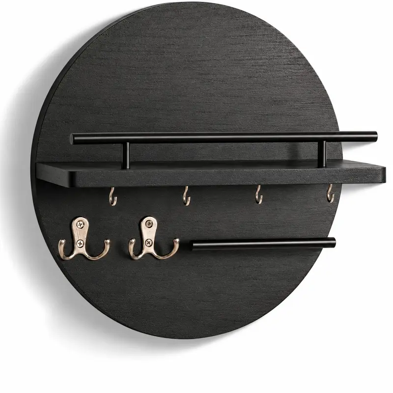 Wall-Mounted Key Rack with Shelves and Hooks, Key Hanger Wall Mount, Wooden Decorative Key Storage, Letter and Sunglasses Holder, Boho Round Wall Decoration, Wall Mounted Organizer, Wall Mount Design
