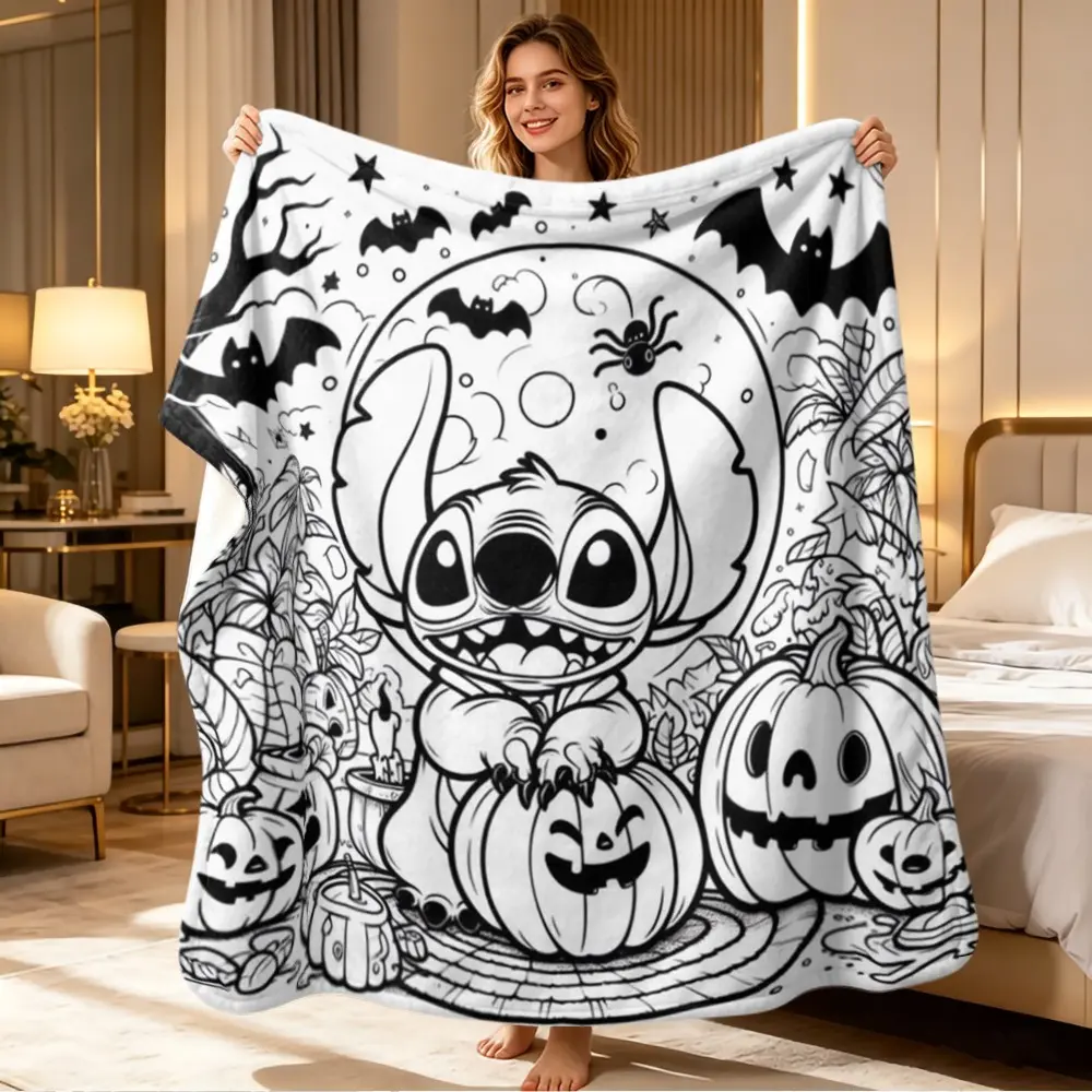 Hand Drawn Style Blanket, Halloween Print Stichy, Pumpkin Bat Spider Cover, Sofa Cozy Warm Blanket, Modern Bedroom Decor Throw Blanket