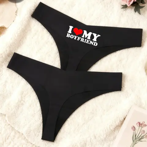2-Pack Women's Seamless Thong, Lightweight High-Stretch Quick-Dry Panties, Solid Color and Letter Print, Casual Style Intimates for All Seasons