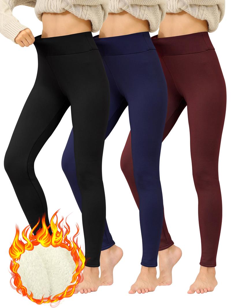 Women's Solid High Waist Thermal Lined Leggings, Casual Comfy Warm Skinny Pants for Daily Wear, Ladies Bottoms for Winter