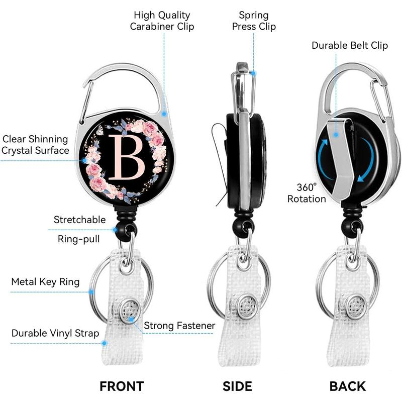 A-Z Badge Holder with Retractable Reel and Breakaway Lanyard Badge Clips Retractable Heavy Duty Badge Reel,,ID Holder with Breakaway Lanyard for School Nurse Office Teen B