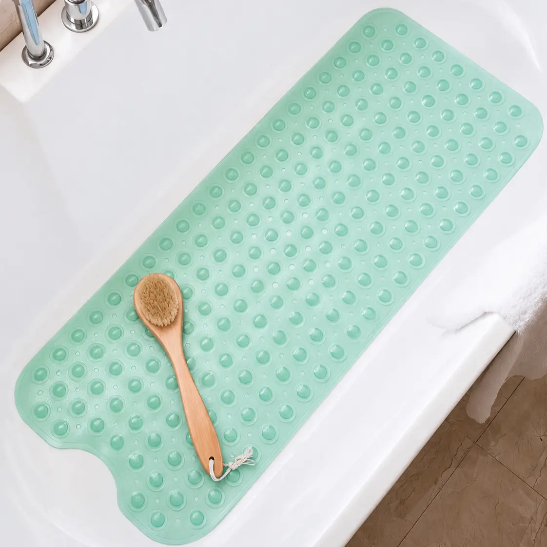 Shower Floor Mat 40x16 Inch,Non Slip Bath Mat With Firm Suction Cups,Extra Large Machine Washable Bathtub Rug,Drain Holes Keep Tub Clean,Waterproof Mold Resistant Rubber PVC Mat,Blue Black Transparent Light Gray,Home Essentials For All Ages Family