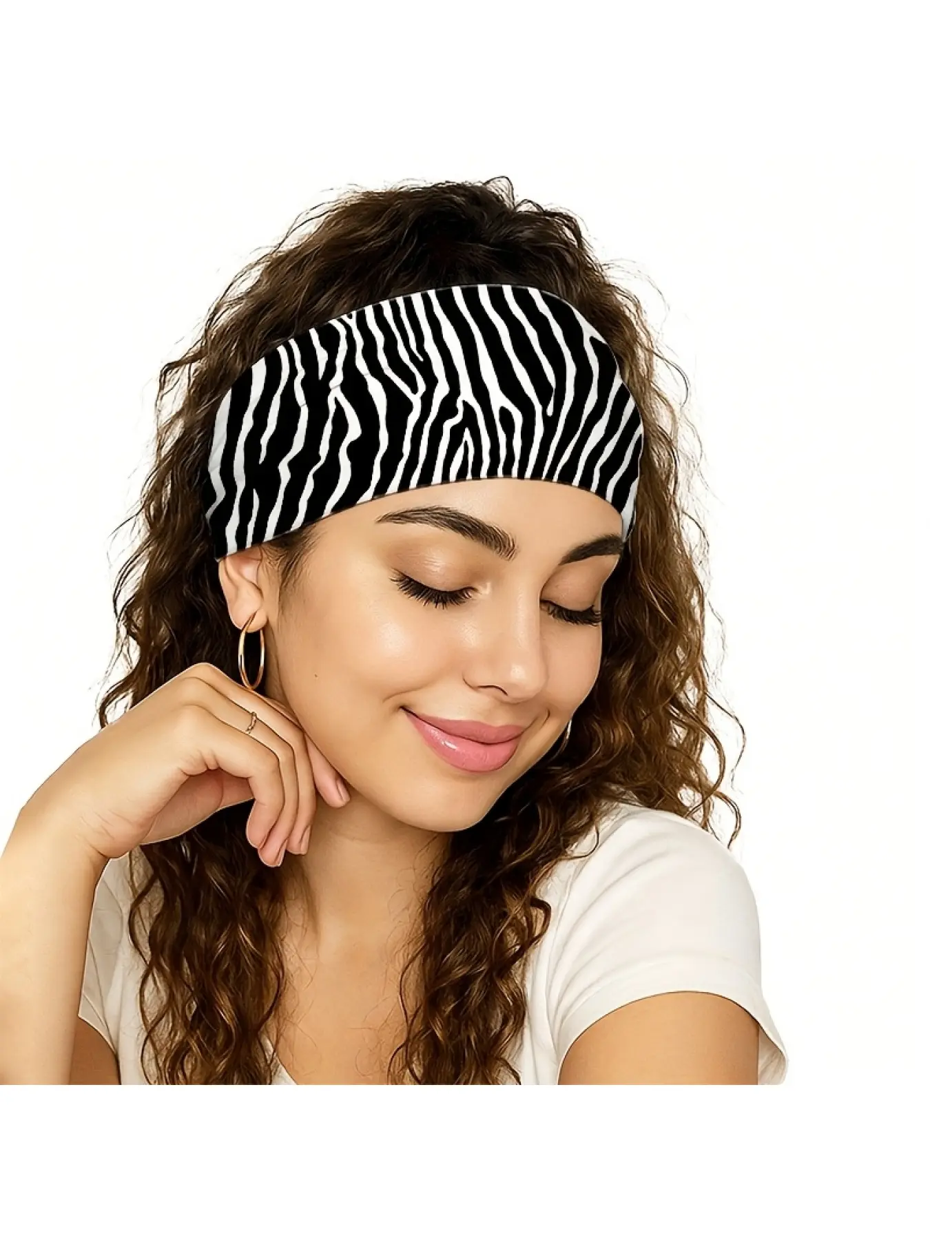 New Black And White Zebra Stripe Pattern Headband, Workout Headband, Yoga / Gym / Running / Cycling, Travel / Picnic, Anti-Slip / Knotted Design / Wide Brim / Hair Additions / Sweat Absorption Effect / Elastic