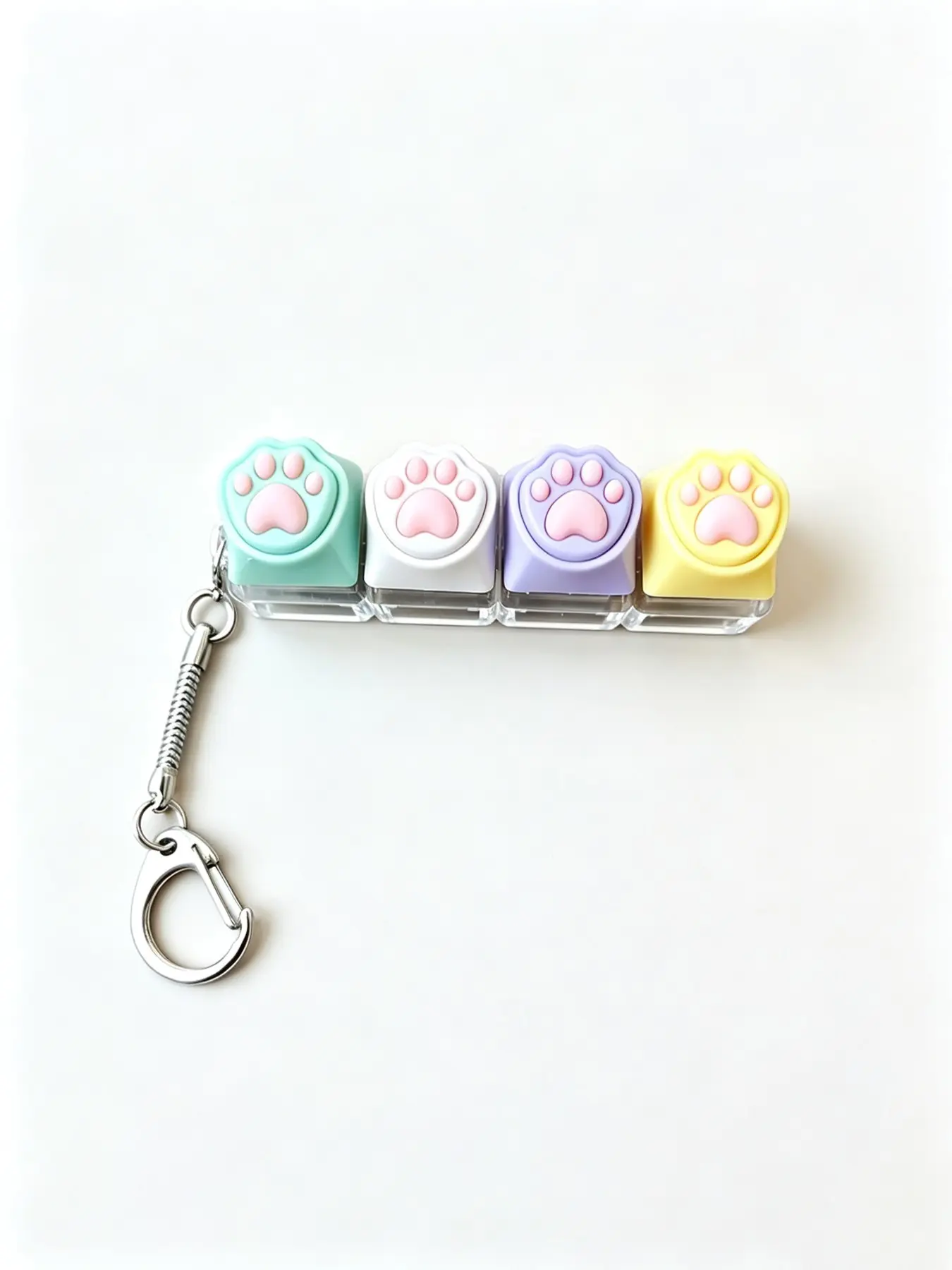 Kawaii Macaron Cat Paw Keycap Fidget Keychain, Stress Relief Mechanical Switch Toy Metal Spring Carabiner Solve Plain Backpack Look, Pastel Cute Decor For Teen Girls Anxiety Relief Daily Carry