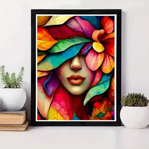 One 2D Flat Unframed Handmade DIY Diamond Painting Kit Art Abstract Flower Portrait Fusion Style Vibrant Colors Fine Texture Suitable For Home Decoration Handicraft Lovers Living Room Bedroom Wall Decor