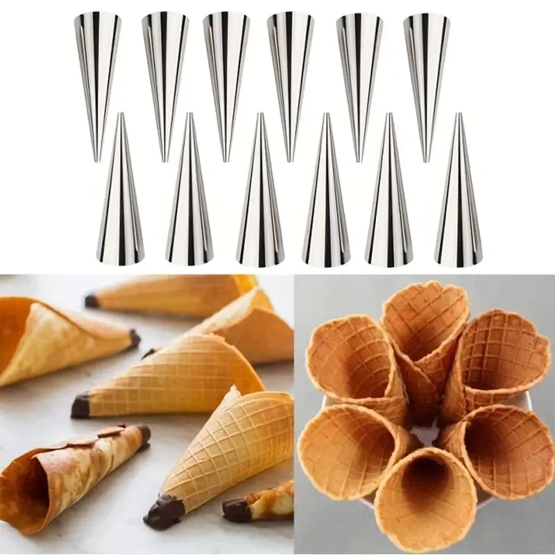 12-Piece Cream Biscuit Mould Set, 430 Stainless Steel Croissant Cone Tool, Bun Mould, Pastry Mould, Kitchen Tools Roll