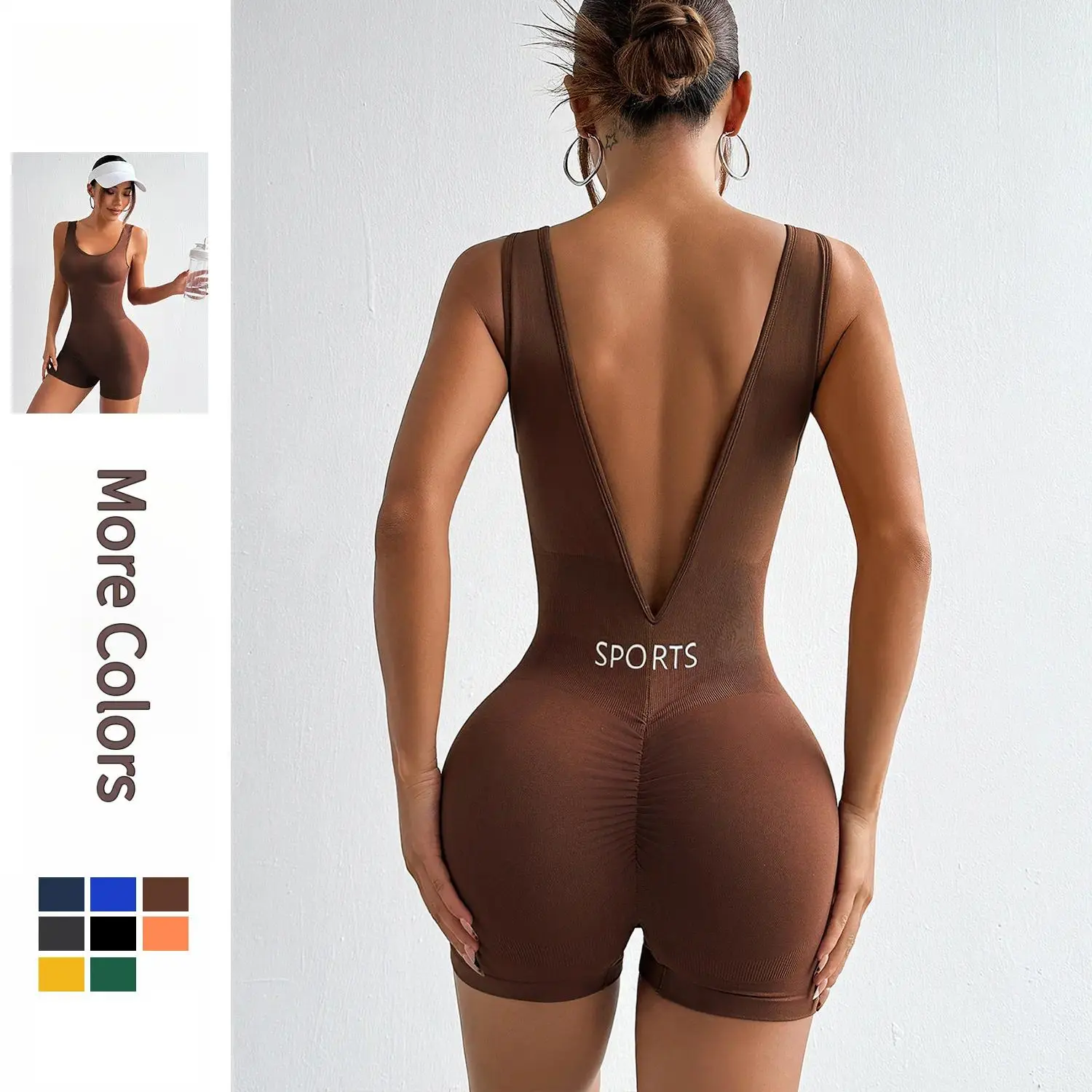 Women's Deep V-Waist Tight Short 1-Piece Yoga Jumpsuit - Shapewear Fitness Wear for Yoga Workout, Jumpsuits for Women