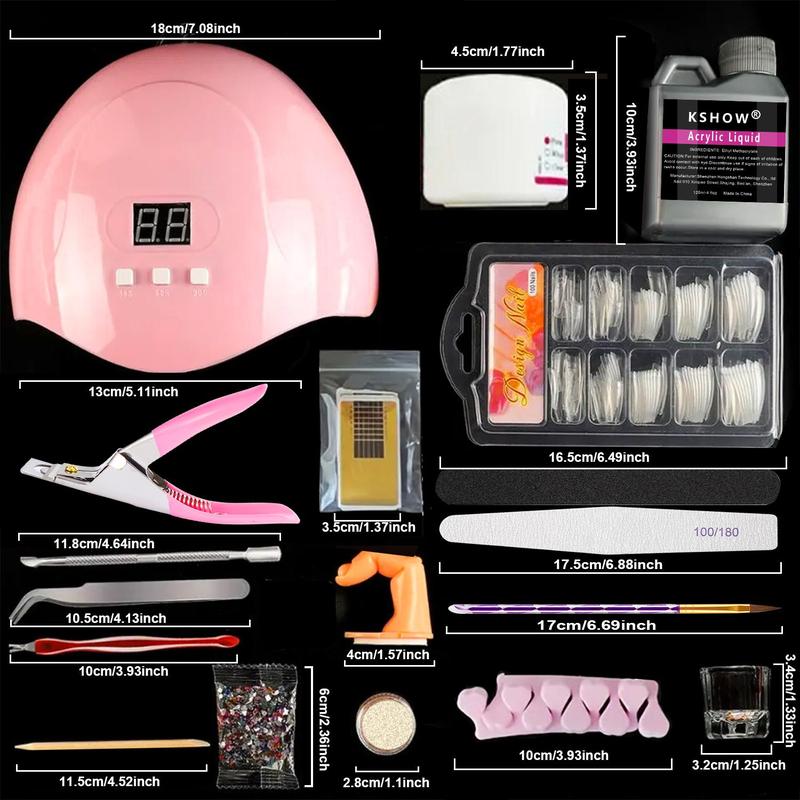 DIY Nail Art Kit, Professional Acrylic Nail Kit with 12 Colors Glitter Acrylic Powder & EMA Liquid & Dry Lamp & Hand Rest & Accessories, Nail Art Kit for Women & Girls, Makeup Products, Christmas Gift