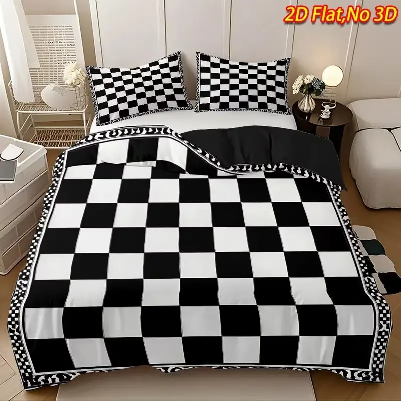 Checkered Print Plaid Bedding Set, 1 Duvet Cover + 2 Pillowcases, High-Definition Printing, Home & Dormitory Bed Linen