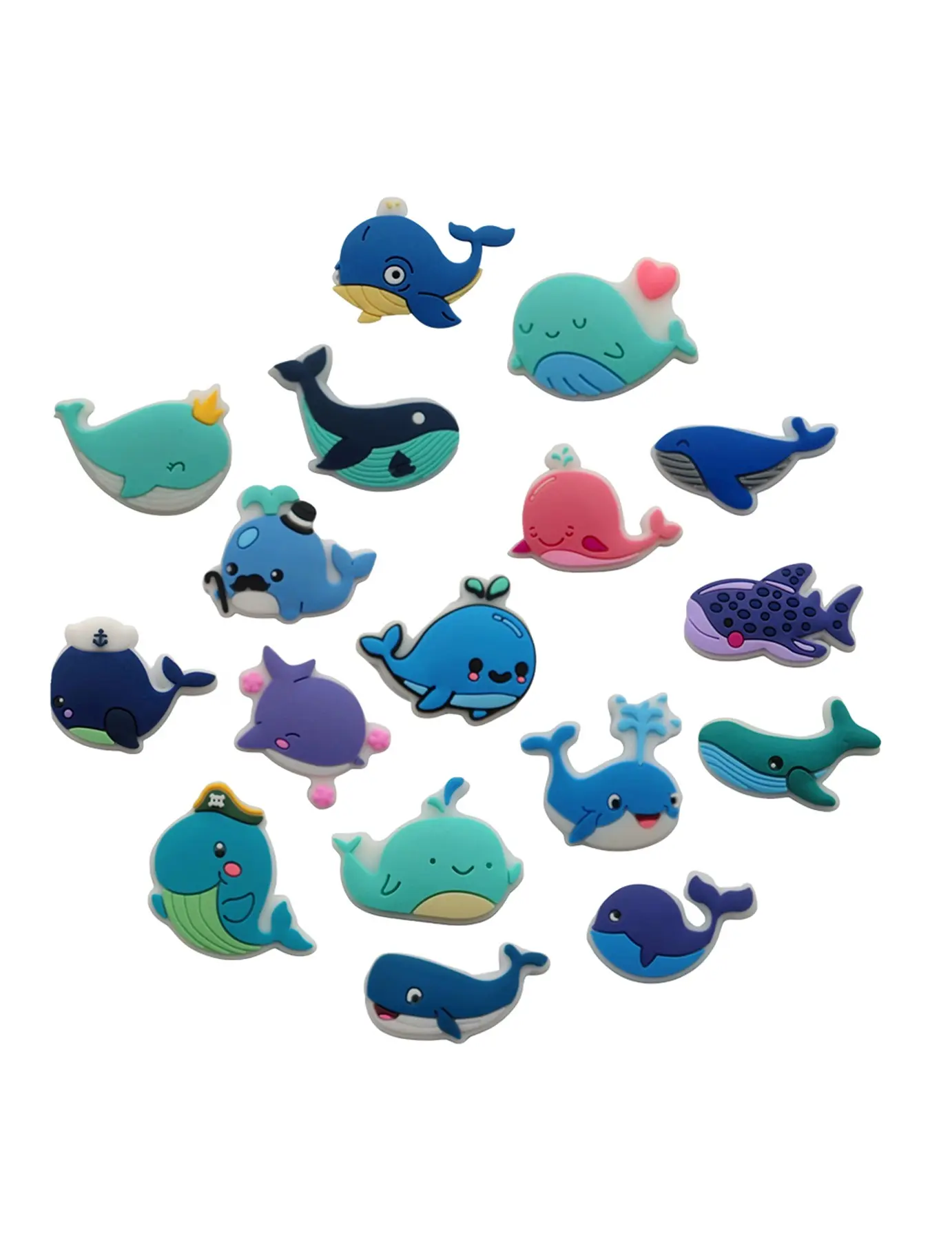 17pcs Cartoon Whale Ocean Animal Shoe Accessories, PVC Material Beach Bag Sandal Watch Strap DIY Shoe Decor, Holiday Gifts