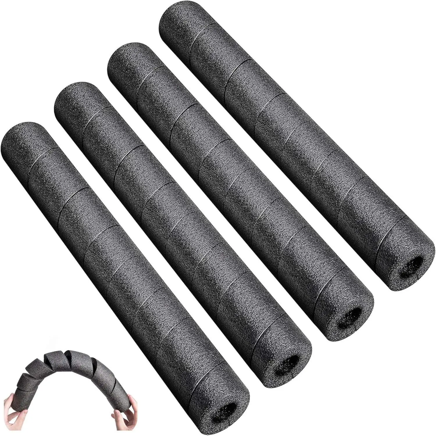 4 Pack Pipe Insulation Foam Tube, 15.7 Inches Black Pool Noodles Foam, Multi-Purpose Snake Pipe Wrap Protection for Outdoor Indoor Swimming Pool Handle and Winter Water Pipes