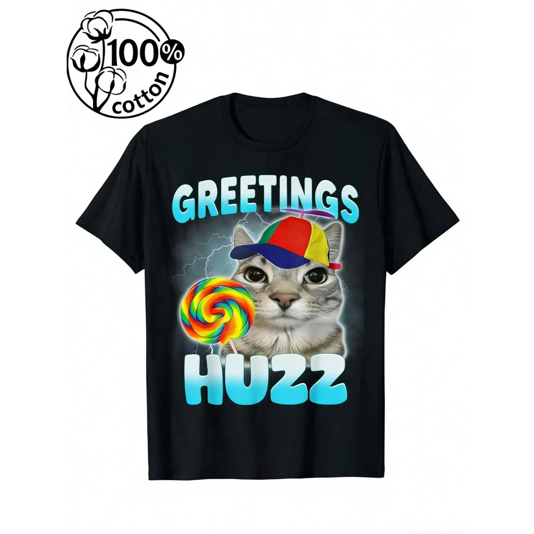 Men's T-Shirt Funny Greetings Huzz T-Shirt, Humor Cat Alpha Shirt, Short Sleeve Tee For Men Women, Top Shirt Gift For Boyfriend HusbandMen's Casual Sh