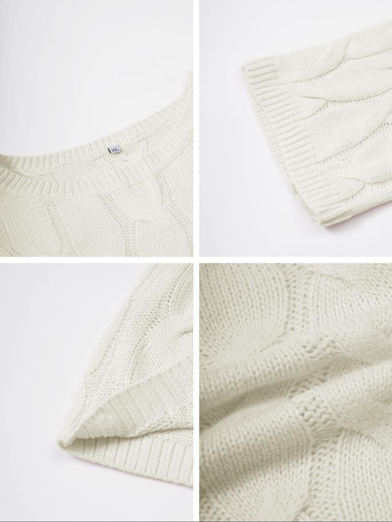 Women's Casual Round Neck Sweater, Long Sleeve Fitted Knit Top, Winter Fashion, Plain Color, Moderate Fabric Thickness, Knitwear