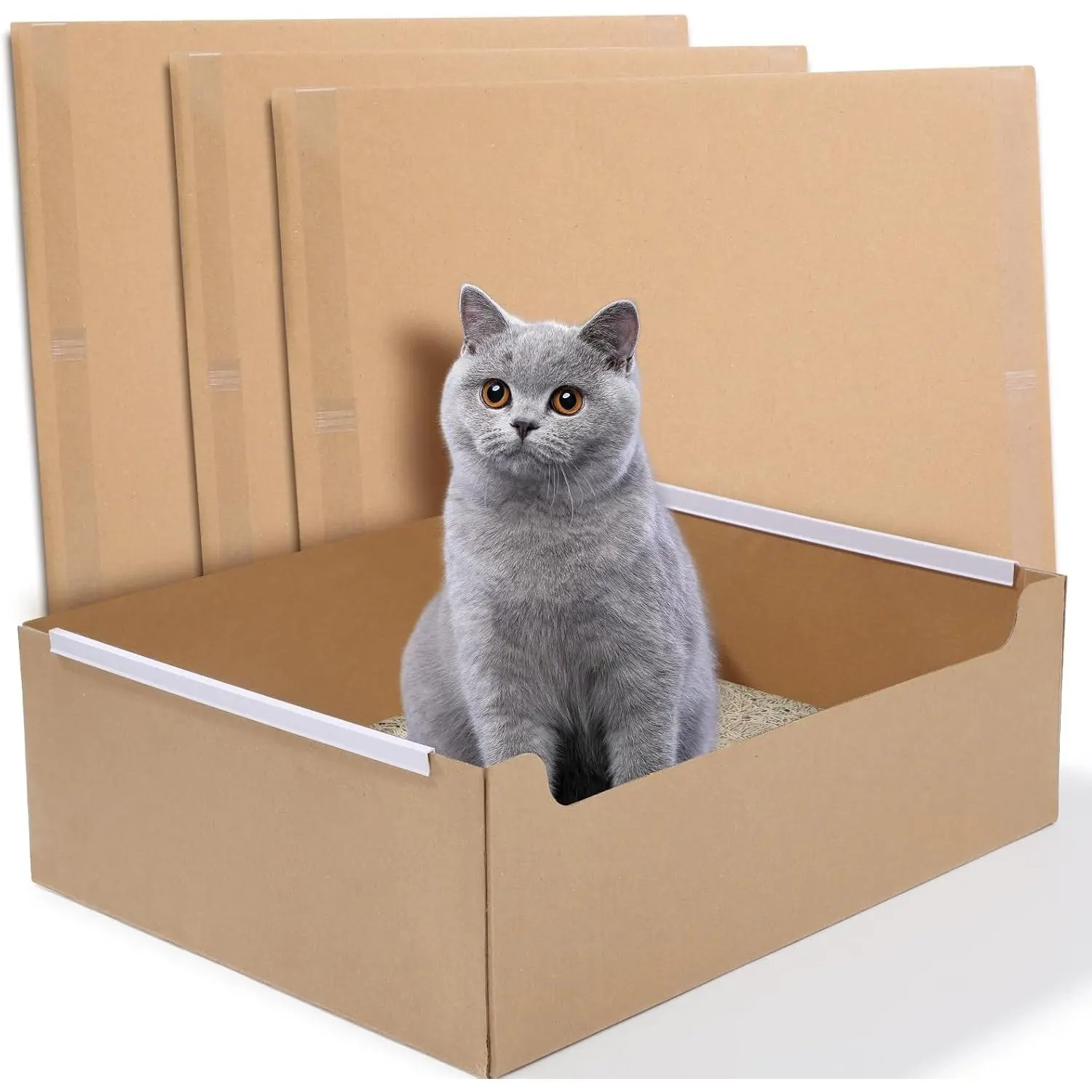4 PCS Disposable Litter Boxes for Cats, Foldable Cardboard Cat Litter Box, Portable Waterproof Travel Litter Box for Cats（16.7x12.8x5.3 Inch）