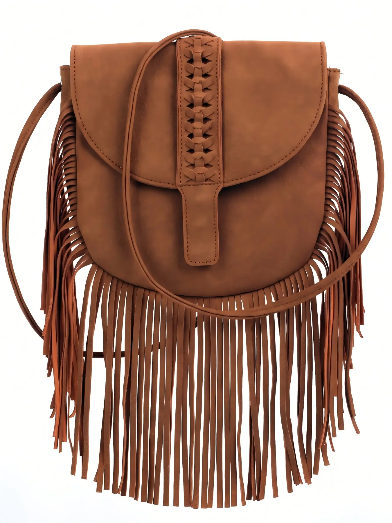 Bohemian Fringe Saddle Crossbody Bag, Soft Faux Leather Half Moon Shoulder Purse, Vintage Western Style, Trendy Boho Accessory