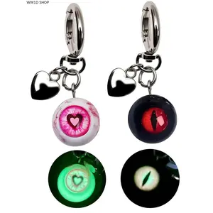 Glow in the Dark Gothic Keychain Horror Eyeball Bag Charms Luminous Eyeball Keyring Gothic Heart Resin Pupil Pendant Eye Keychain Purse Accessories for Women Men