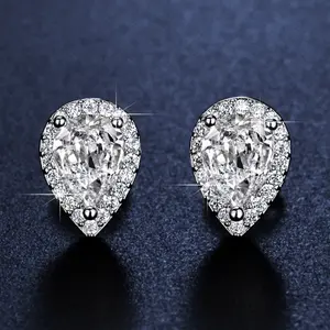 New simulated moissanite earrings for women, water drop pear-shaped studs, one carat DDMS0029, super shiny and elegant