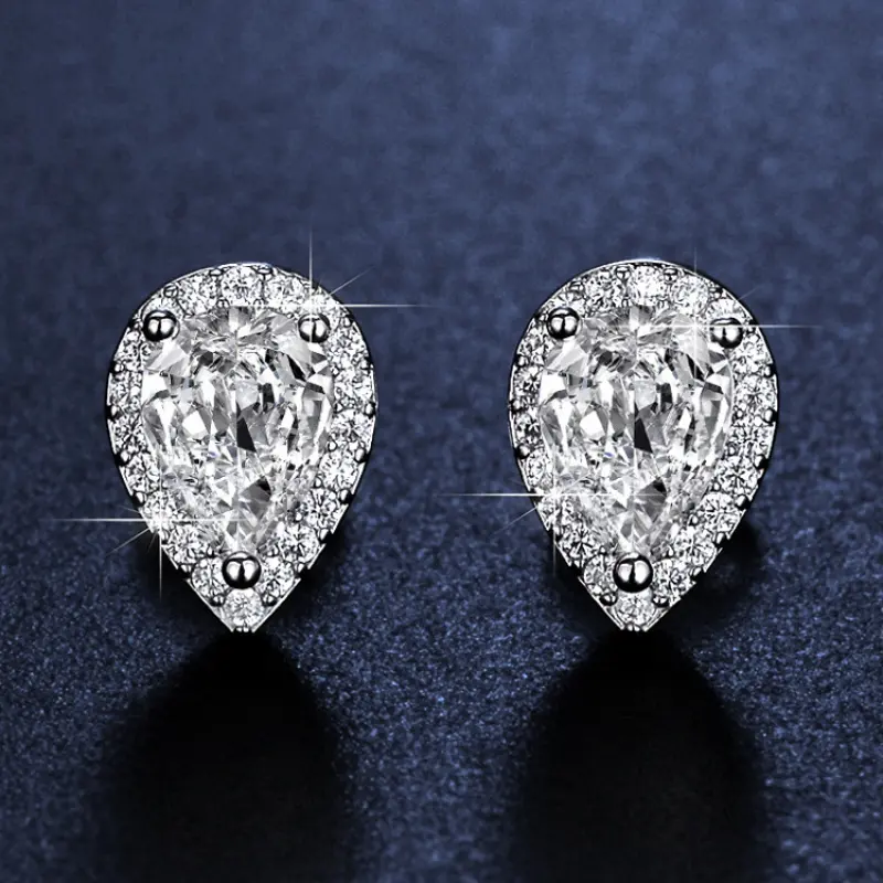 New simulated moissanite earrings for women, water drop pear-shaped studs, one carat DDMS0029, super shiny and elegant