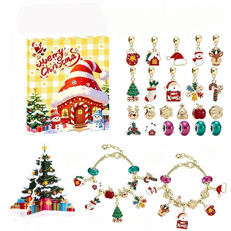 Santa's Snowhouse Countdown Calendar Surprise Blind Box, Christmas 24-Day Countdown Calendar, full of childlike fun, comfortable to wear, easy to carry, suitable for children's DIY bracelets and necklaces, a perfect holiday gift and everyday accessory.