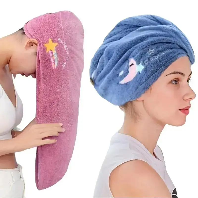 5 PCS Microfiber Quick-Dry Hair Towel Wrap Caps - Water Absorbent Button-Hooded Hair Towels with Funky, Peppy, Glamorous, Romantic, Baroque Designs, Fashion Accessory Set for Bath, Daily, Casual Use