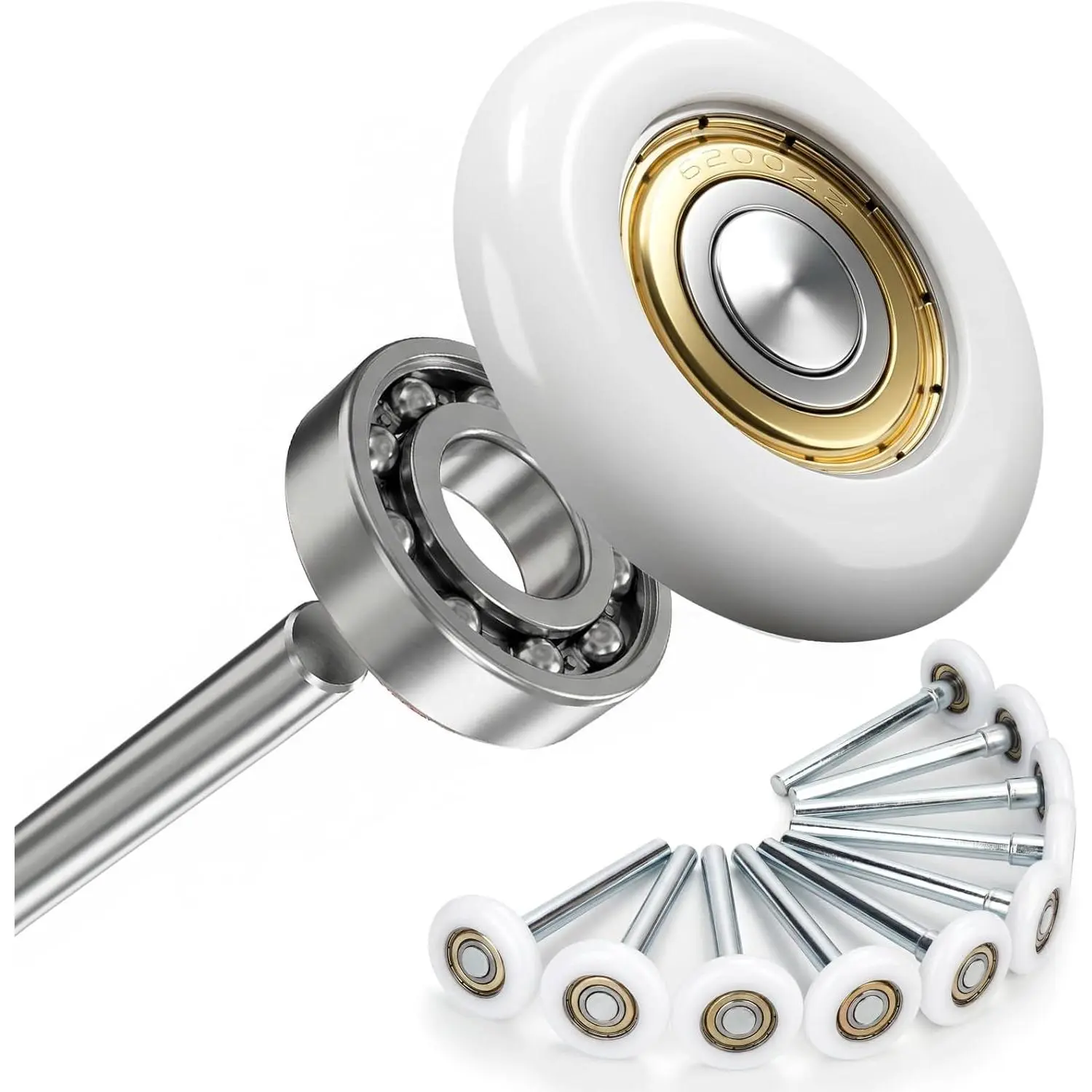 10 Pack Garage Door Rollers , 2” Nylon Garage Rollers with 6200-zz  Sealed Bearings, Quiet & Smooth , Heavy-Duty 4” Steel Stem for Standard Residential Garage Doors