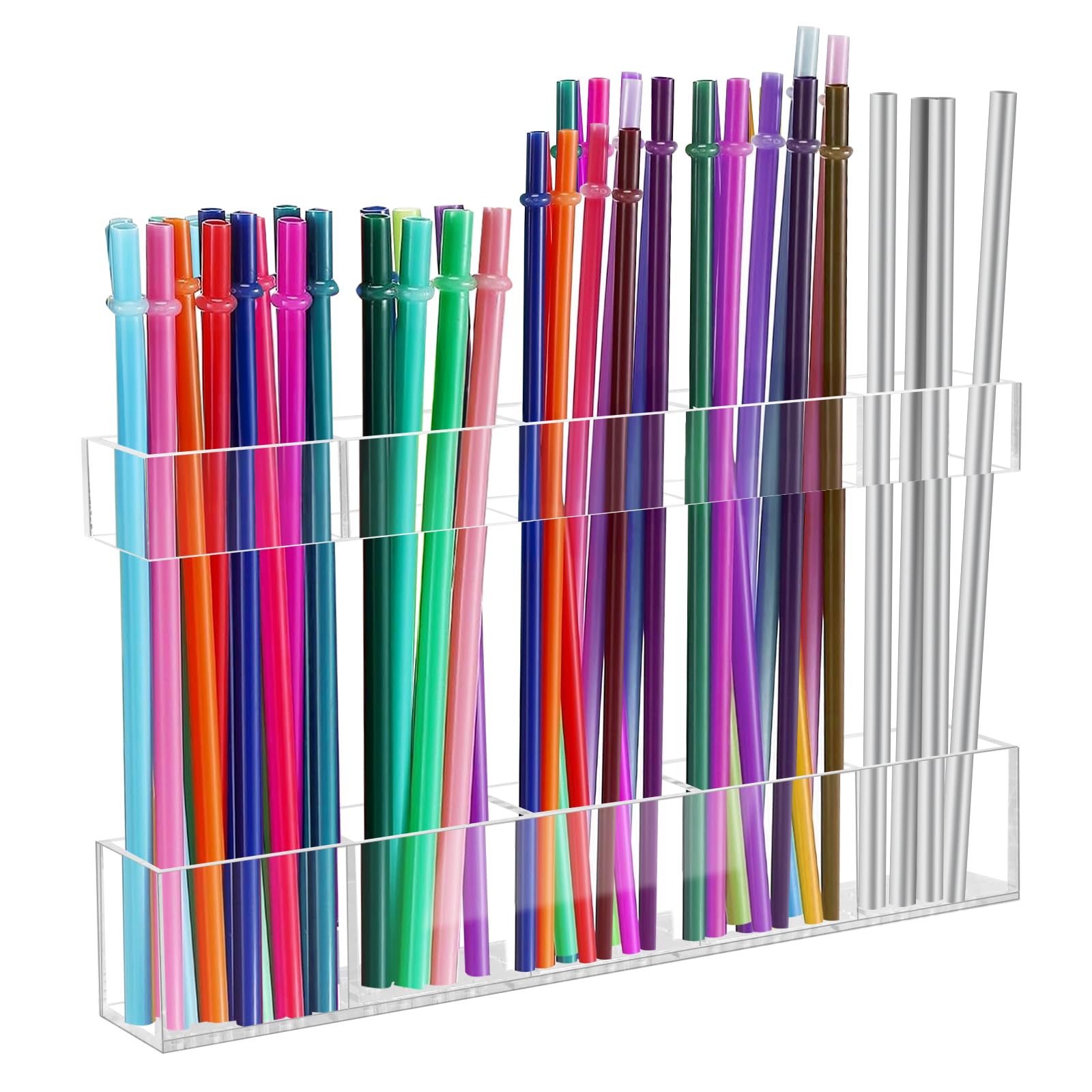 Acrylic Straw Holder, 1 Count Reusable Tumbler Straw Organizer Storage, Beverage Organizer, Kitchen Accessories Container for Cabinet Door, Utensils