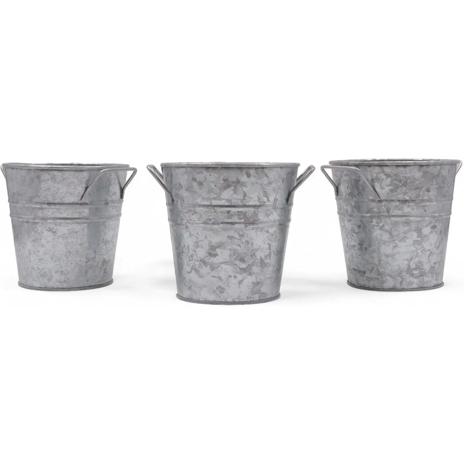 Set of 3 Galvanized Metal Planters – Rustic Farmhouse Flower Pots with Liner for Indoor, Outdoor, Patio & Wedding Decor