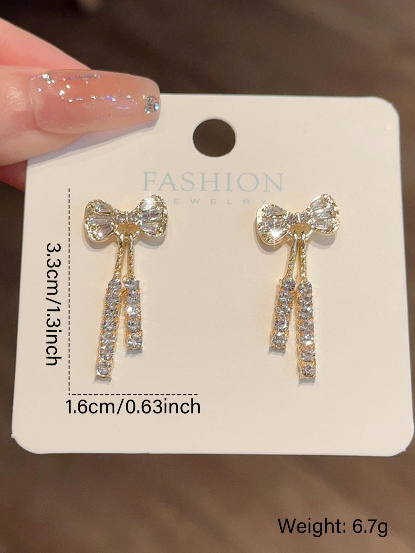 Bow Decor Dangle Earrings, High Quality Earrings, Elegant Rhinestone Decor Drop Earrings for Women, Fashion Jewelry for Party, Daily Birthday Gift