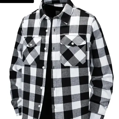 Men's Plus Size Fashion Longsleeves Menswear Plaid Jacket - Poly-Cotton, Medium Length, Turn-Down Collar, 2 Flap Pockets, Soft Brushed Fabric, Stylish Urban Casual for Commuting, Shopping