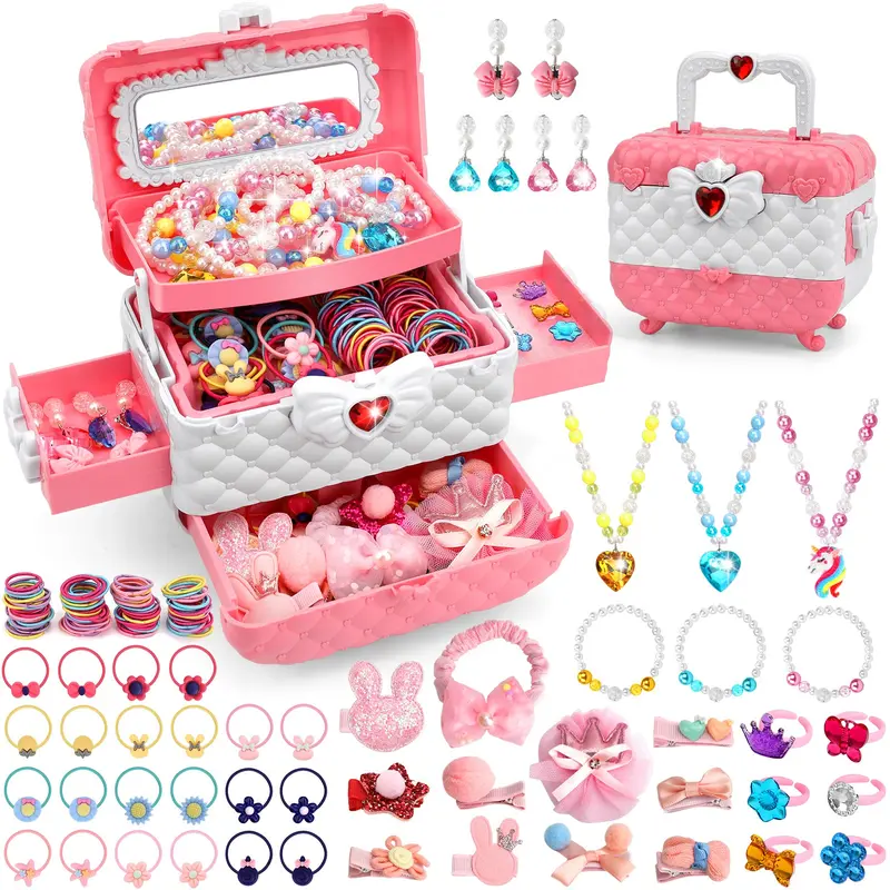 Children's jewellery accessory sets, dress-up jewellery sets for children, costume jewellery with hair clips and headbands, girls' toys, Christmas gifts suitable for girls aged 3, 4, 5, 6, 7, 8, 9, 10, 11 and 12., Plastic Necklace For Daughter