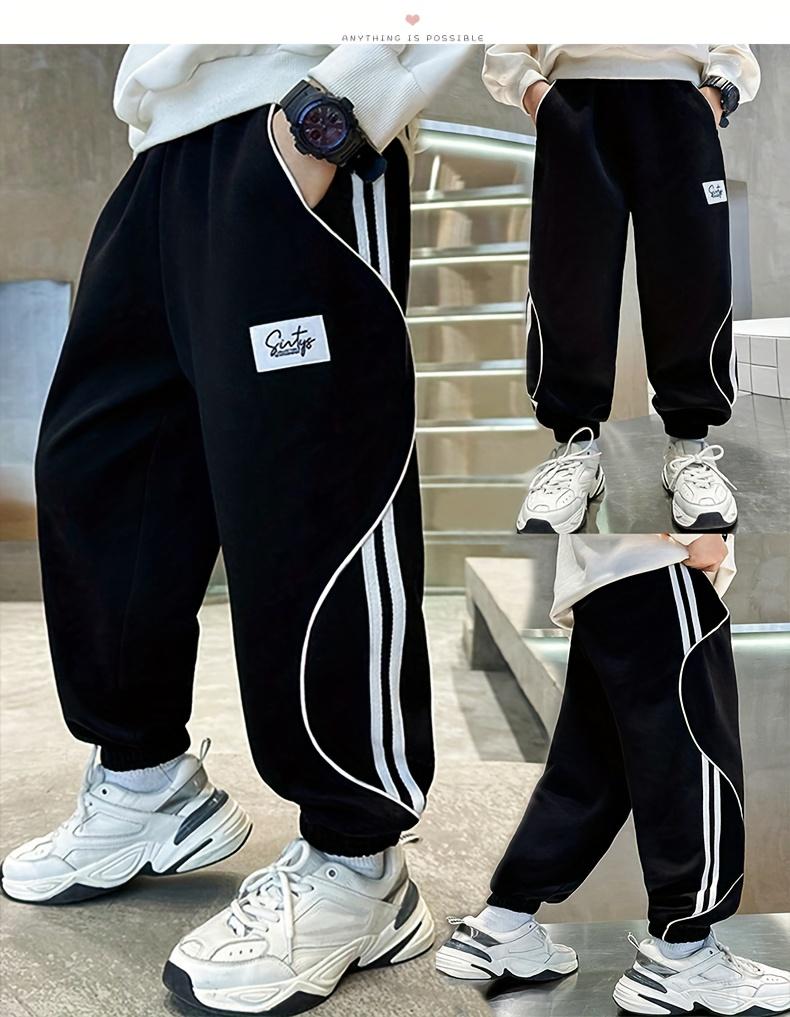 Tween Boy Loose Knit Long Pants, Casual Drawstring Sweatpants, Athletic Joggers, 8-12Y for Campus, Outdoor Spring/Fall Wear, Perfect for Outdoor, Outdoor Activities, Knit Sweatpants, Sporty Look, Soft Texture, Comfortable Material, Athletic Pants